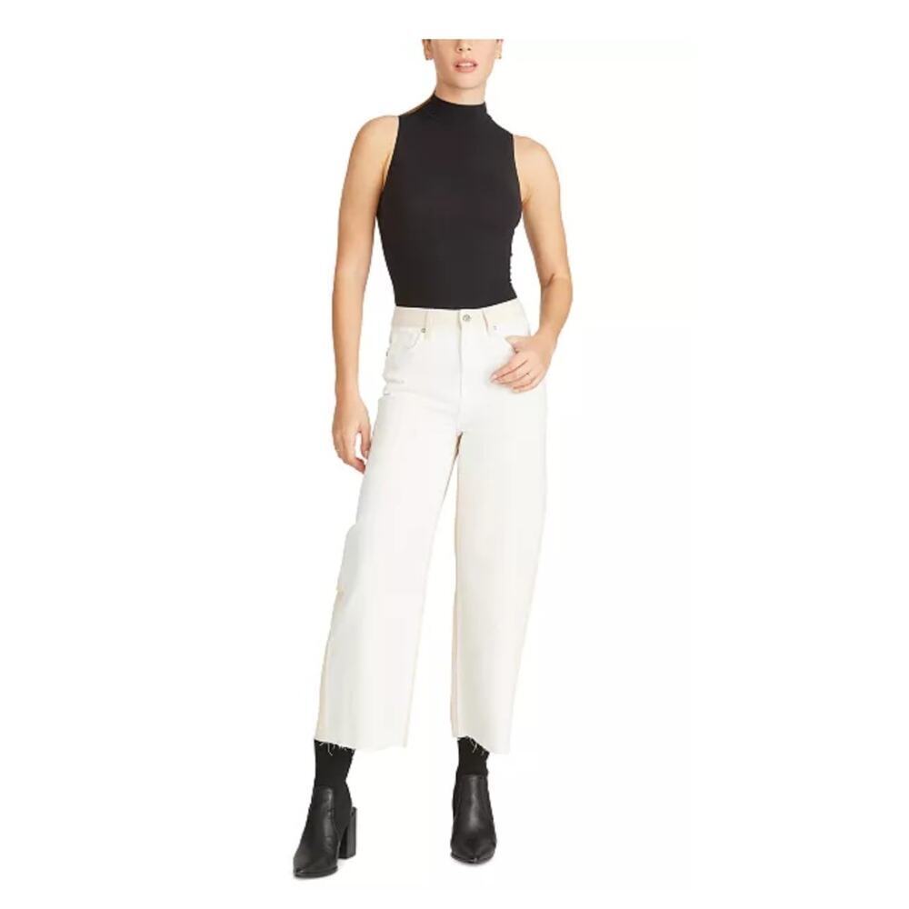 Vigoss Women's Jett Straight Jeans Size 27 Cropped Wide Leg Raw Hem Two Tone